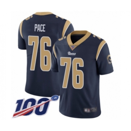 Men's Los Angeles Rams #76 Orlando Pace Navy Blue Team Color Vapor Untouchable Limited Player 100th Season Football Jersey - Ujersey
