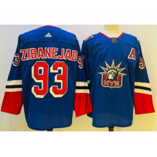 Men's New York Rangers #93 Mika Zibanejad Blue 2022-23 Reverse Retro Stitched Jersey - Ujersey