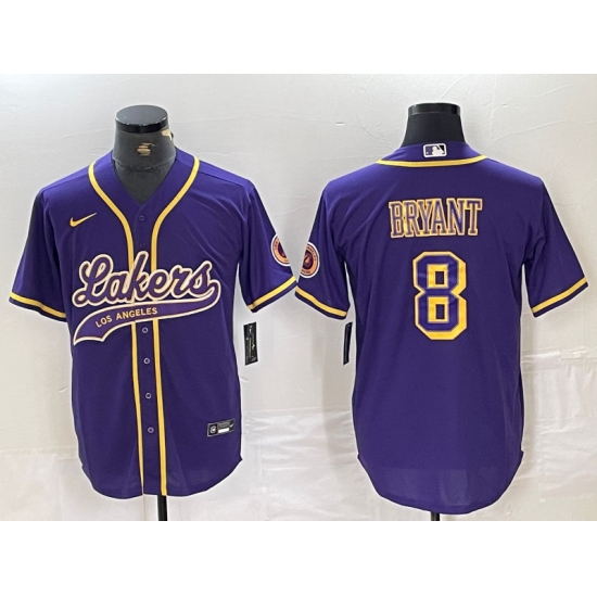 Men's Los Angeles Lakers #8 Kobe Bryant Purple Cool Base Stitched Baseball Jersey - Ujersey