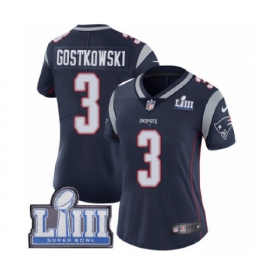 Women's Nike New England Patriots #3 Stephen Gostkowski Navy Blue Team Color Vapor Untouchable Limited Player Super Bowl LIII Bound NFL Jersey - Ujersey