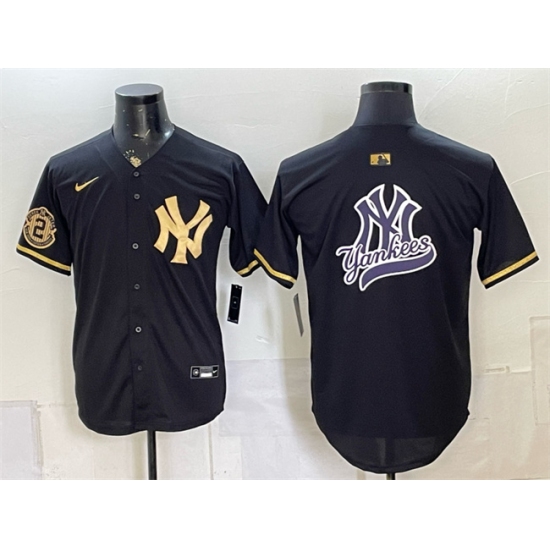 Men's New York Yankees Team Big Logo Black Gold With Stitched Baseball Jersey - Ujersey
