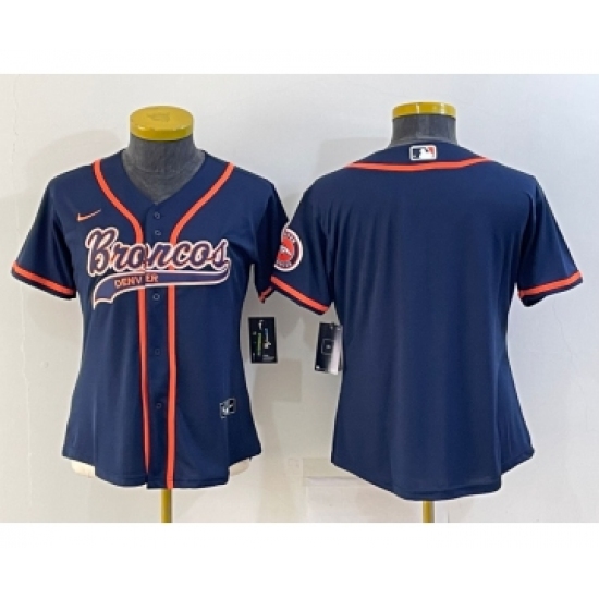 Women's Denver Broncos Blank Navy With Patch Cool Base Stitched Baseball Jersey - Ujersey