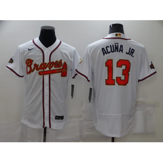 Men's Atlanta Braves #13 Ronald Acuna Jr. White 2022 Gold Program Authentic Player Jersey - Ujersey