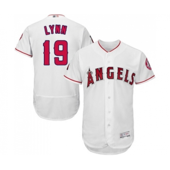 Men's Los Angeles Angels of Anaheim #19 Fred Lynn White Home Flex Base Authentic Collection Baseball Jersey - Ujersey
