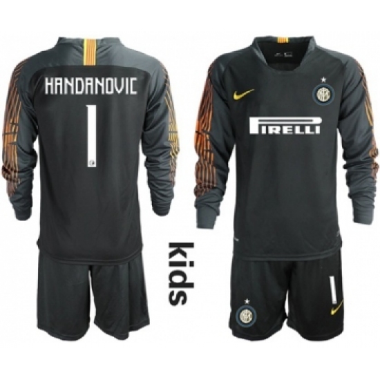 Inter Milan #1 Handanovic Black Goalkeeper Long Sleeves Kid Soccer Club Jersey