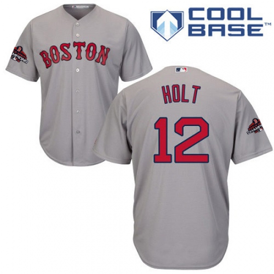 Youth Majestic Boston Red Sox #12 Brock Holt Authentic Grey Road Cool Base 2018 World Series Champions MLB Jersey - Ujersey
