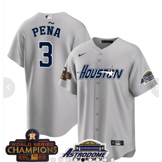 Men's Houston Astros #3 Jeremy Pena 2023 Grey Serise Champions Base Stitched Jerseys - Ujersey