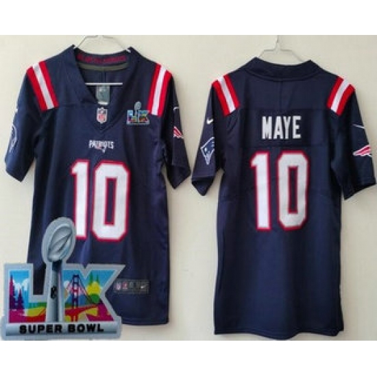 Youth New England Patriots #10 Drake Maye Limited Navy Super Bowl LX Vapor Jersey - Ujersey