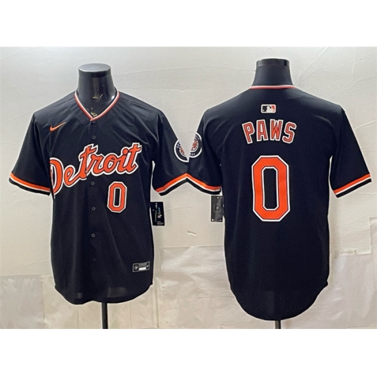 Men's Detroit Tigers #0 Paws Black 2026 Alternate Vapor Premier Limited Stitched Baseball Jersey