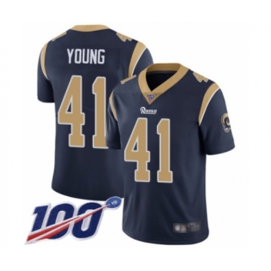 Youth Los Angeles Rams #41 Kenny Young Navy Blue Team Color Vapor Untouchable Limited Player 100th Season Football Jersey - Ujersey