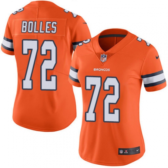 Women's Nike Denver Broncos #72 Garett Bolles Limited Orange Rush Vapor Untouchable NFL Jersey - Ujersey