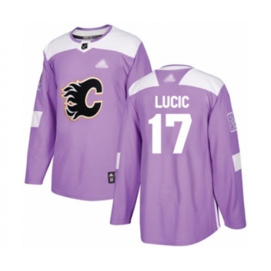 Youth Calgary Flames #17 Milan Lucic Authentic Purple Fights Cancer Practice Hockey Jersey - Ujersey