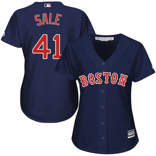 Women's Majestic Boston Red Sox #41 Chris Sale Replica Navy Blue Alternate Road MLB Jersey - Ujersey