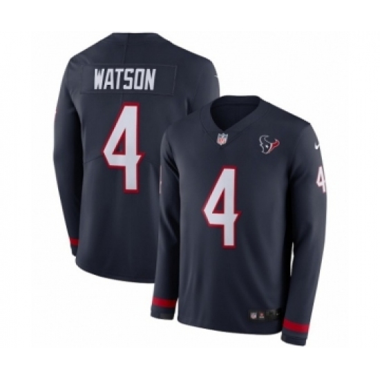 Men's Nike Houston Texans #4 Deshaun Watson Limited Navy Blue Therma Long Sleeve NFL Jersey - Ujersey
