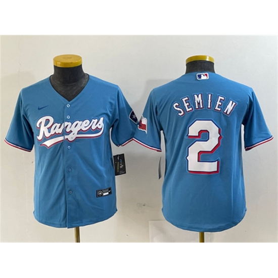 Women's Texas Rangers #2 Marcus Semien Blue With Stitched Baseball Jersey(Run Small) - Ujersey