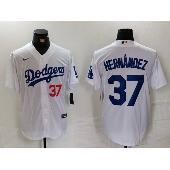 Men's Los Angeles Dodgers #37 Teoscar Hernandez Number White Cool Base Stitched Jersey - Ujersey