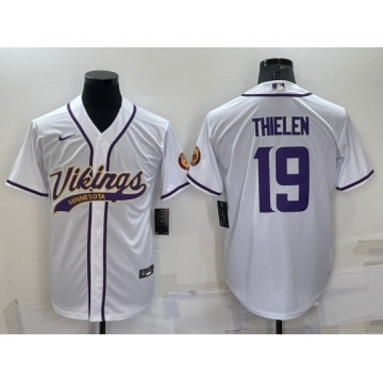 Men's Minnesota Vikings #19 Adam Thielen White With Patch Cool Base Stitched Baseball Jersey - Ujersey