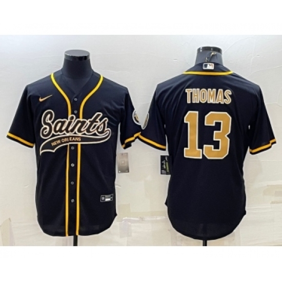 Men's New Orleans Saints #13 Michael Thomas Black With Patch Cool Base Stitched Baseball Jersey - Ujersey