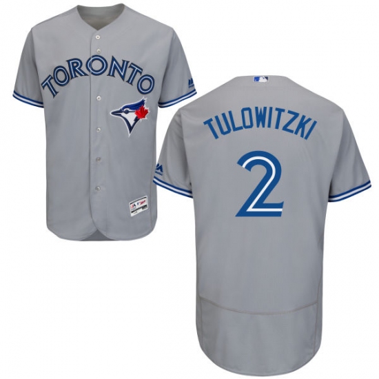 Men's Majestic Toronto Blue Jays #2 Troy Tulowitzki Grey Road Flex Base Authentic Collection MLB Jersey - Ujersey