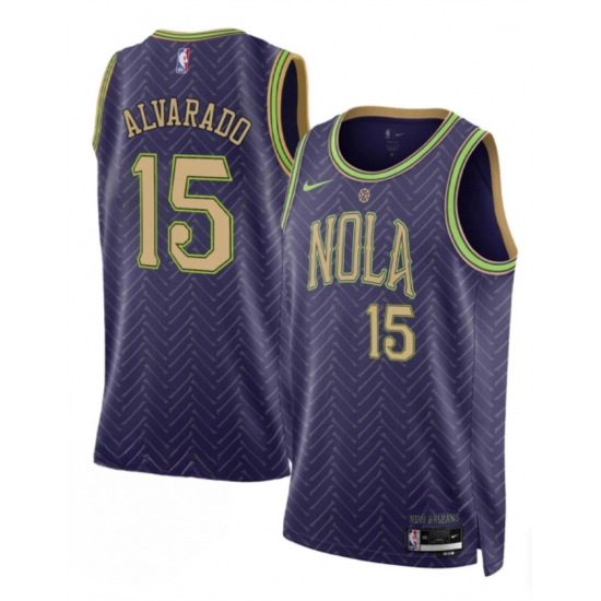Men's New Orleans Pelicans #15 Jose Alvarado Purple 2024-25 City Ediiton Stitched Basketball Jersey - Ujersey