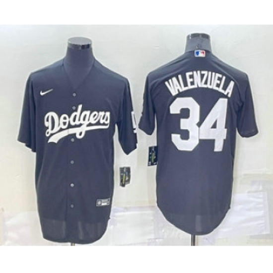 Men's Los Angeles Dodgers #34 Fernando Valenzuela Black Turn Back The Clock Stitched Cool Base Jersey - Ujersey