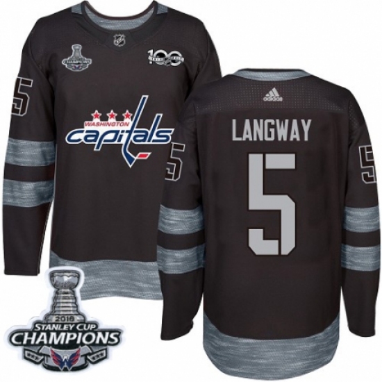 Men's Adidas Washington Capitals #5 Rod Langway Authentic Black 1917-2017 100th Anniversary 2018 Stanley Cup Final Champions NHL Jersey - Ujersey