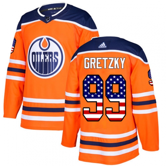 Youth Adidas Edmonton Oilers #99 Wayne Gretzky Authentic Orange USA Flag Fashion NHL Jersey - Ujersey