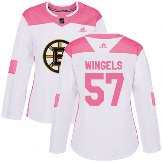Women's Adidas Boston Bruins #57 Tommy Wingels Authentic White Pink Fashion NHL Jersey - Ujersey