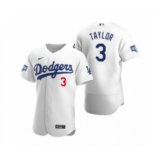 Men's Los Angeles Dodgers #3 Chris Taylor White 2020 World Series Champions Authentic Jersey - Ujersey