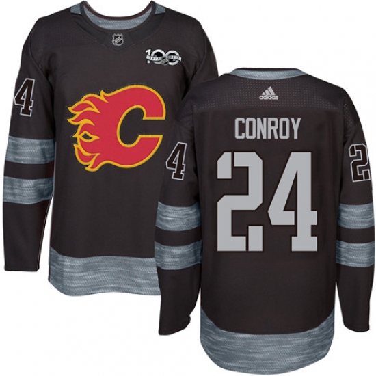 Men's Adidas Calgary Flames #24 Craig Conroy Authentic Black 1917-2017 100th Anniversary NHL Jersey - Ujersey