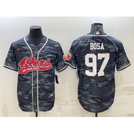 Men's San Francisco 49ers #97 Nike Bosa White Name Grey Camo With Patch Cool Base Stitched Baseball Jersey - Ujersey