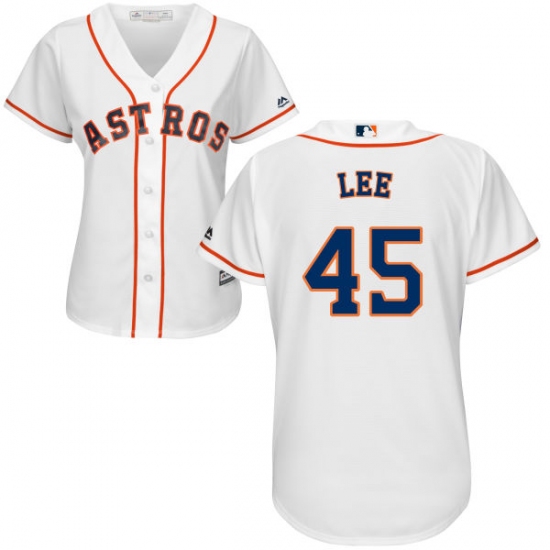 Women's Majestic Houston Astros #45 Carlos Lee Authentic White Home Cool Base MLB Jersey - Ujersey