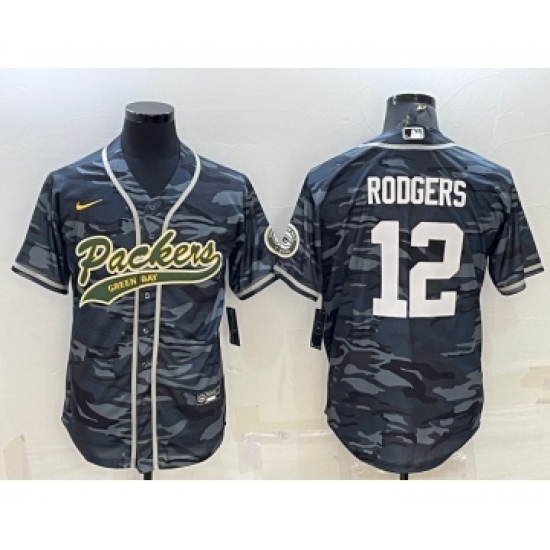 Men's Green Bay Packers #12 Aaron Rodgers Grey Camo With Patch Cool Base Stitched Baseball Jersey - Ujersey