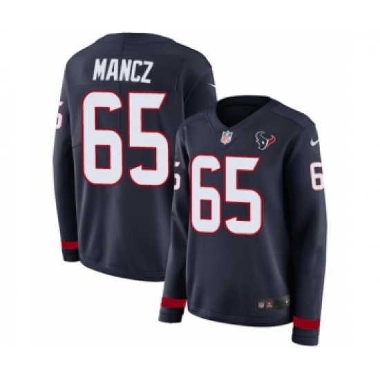 Women's Nike Houston Texans #65 Greg Mancz Limited Navy Blue Therma Long Sleeve NFL Jersey - Ujersey