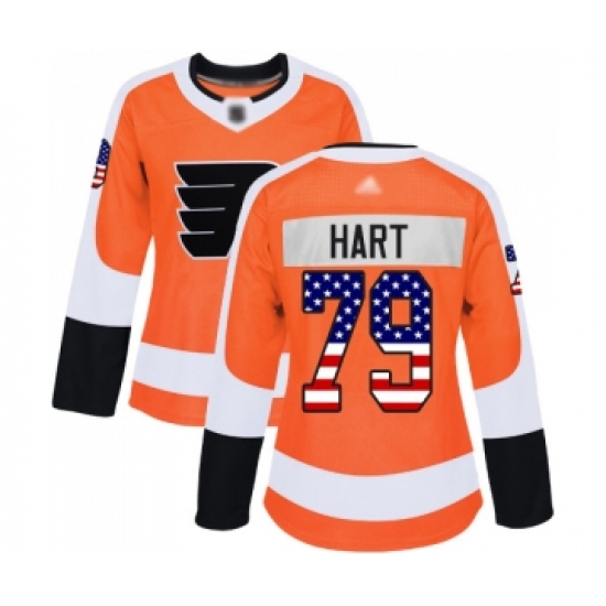 Women's Philadelphia Flyers #79 Carter Hart Authentic Orange USA Flag Fashion Hockey Jersey - Ujersey