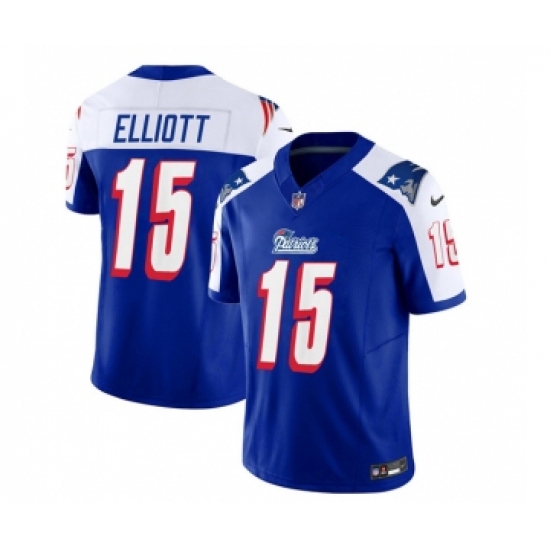Men's Nike New England Patriots #15 Ezekiel Elliott Blue White 2023 F.U.S.E. Vapor Limited Football Stitched Jersey - Ujersey