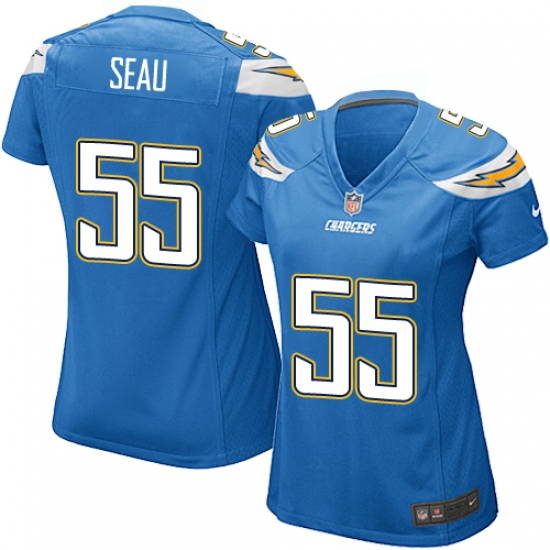 Women's Nike Los Angeles Chargers #55 Junior Seau Game Electric Blue Alternate NFL Jersey - Ujersey