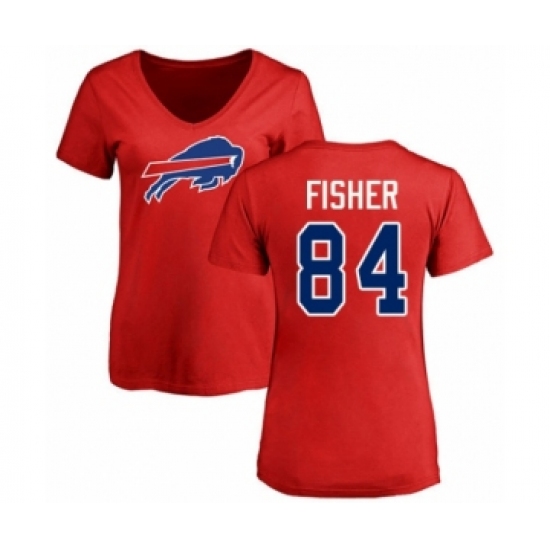 Football Women's Buffalo Bills #84 Jake Fisher Red Name & Number Logo T-Shirt - Ujersey