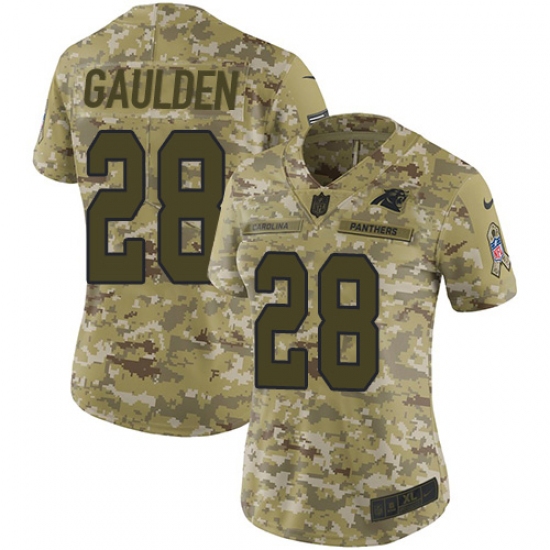 Women's Nike Carolina Panthers #28 Rashaan Gaulden Limited Camo 2018 Salute to Service NFL Jersey - Ujersey