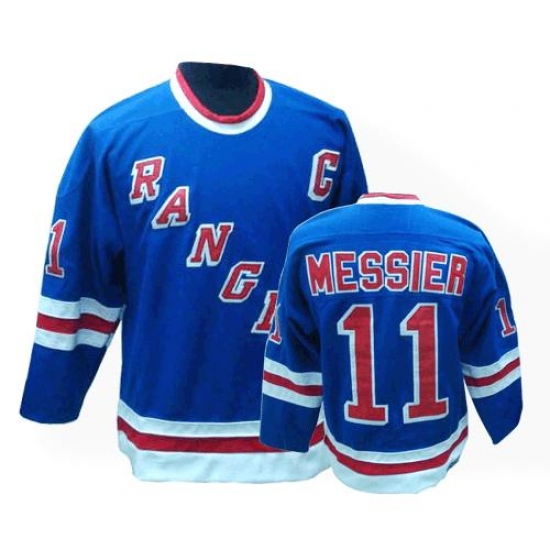 Men's CCM New York Rangers #11 Mark Messier Authentic Royal Blue Throwback NHL Jersey - Ujersey