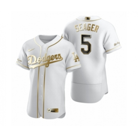 Men's Los Angeles Dodgers #5 Corey Seager Nike White Authentic Golden Edition Jersey - Ujersey