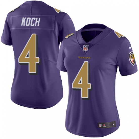 Women's Nike Baltimore Ravens #4 Sam Koch Limited Purple Rush Vapor Untouchable NFL Jersey - Ujersey