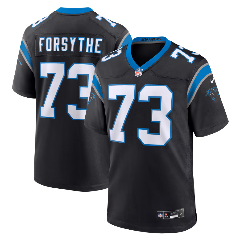 Men's Carolina Panthers Stone Forsythe Nike Black Team Game Jersey