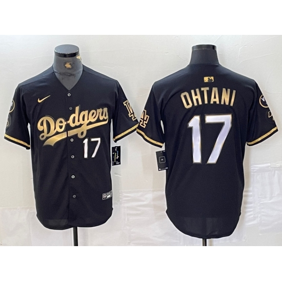 Men's Los Angeles Dodgers #17 Shohei Ohtani Number Black Gold Fashion Stitched Cool Base Limited Jersey - Ujersey