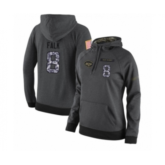 Football Women's New York Jets #8 Luke Falk Stitched Black Anthracite Salute to Service Player Performance Hoodie - Ujersey