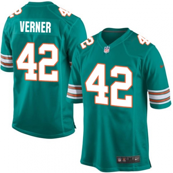 Men's Nike Miami Dolphins #42 Alterraun Verner Game Aqua Green Alternate NFL Jersey - Ujersey