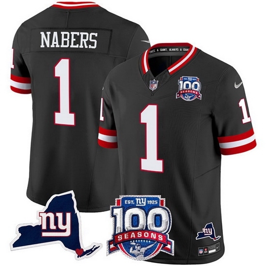 Men's New York Giants 1 Malik Nabers Black 2024 F U S E 100th Season And State Vapor Limited Stitched Football Jersey - Ujersey