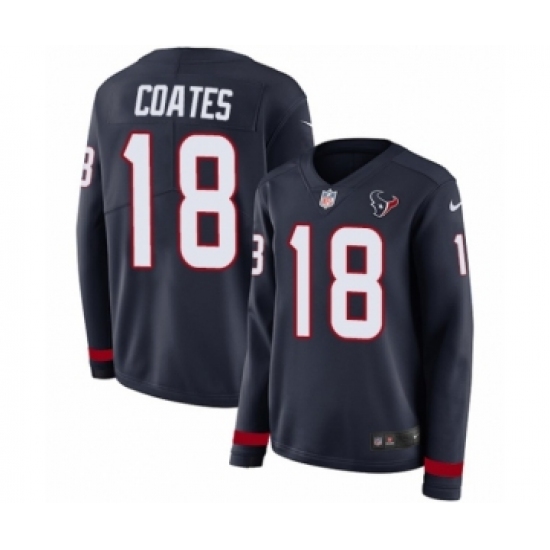 Women's Nike Houston Texans #18 Sammie Coates Limited Navy Blue Therma Long Sleeve NFL Jersey - Ujersey