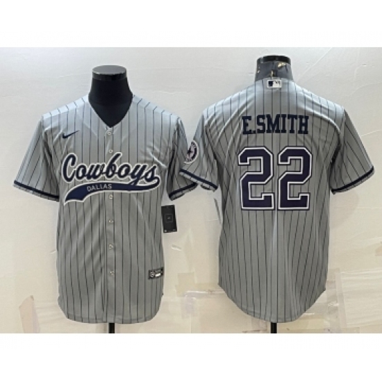 Men's Dallas Cowboys #22 Emmitt Smith Grey With Patch Cool Base Stitched Baseball Jersey - Ujersey