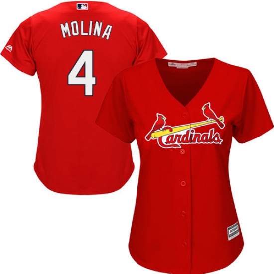 Women's Majestic St. Louis Cardinals #4 Yadier Molina Replica Red Alternate Cool Base MLB Jersey - Ujersey